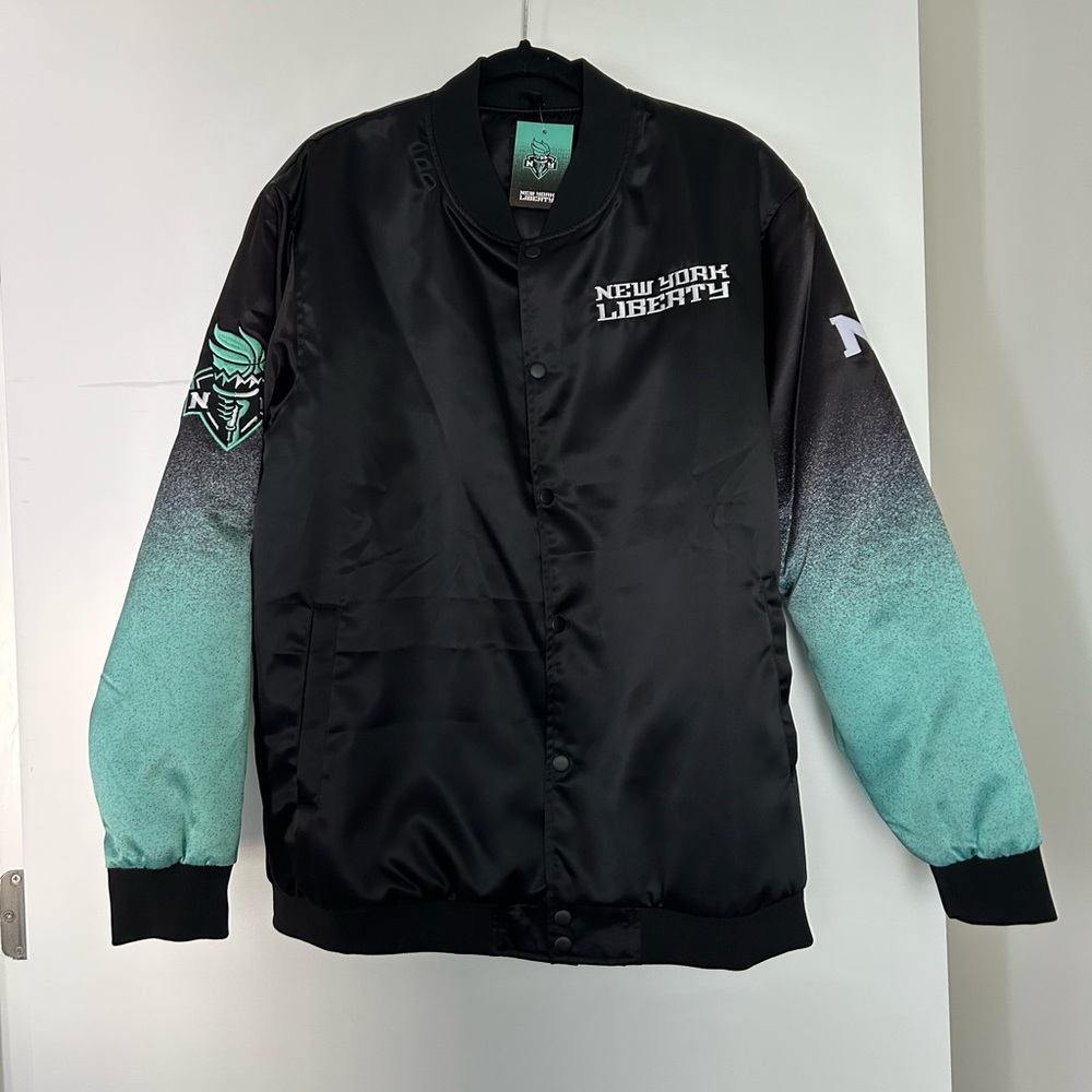 New York Liberty Satin Bomber Jacket, size L, NWT